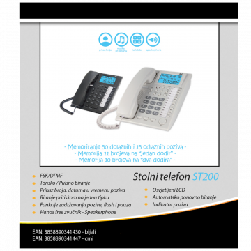 MeanIT Telefon analogni, stolni, LCD zaslon, crni - ST200 Black
