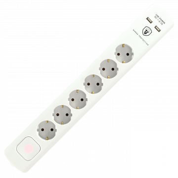 home Produžni kabl sa zaštitom, 6 utičnica, 1.5mm², 1,4 met, USB - NVT 06K USB/WH