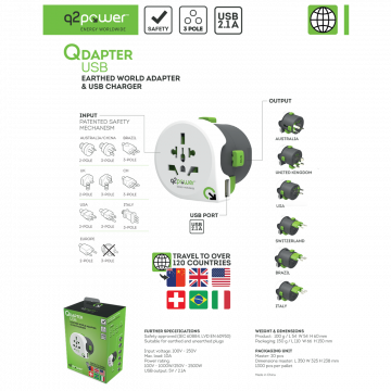 q2power Adapter, strujni, univerzalni, USB - QDAPTER USB