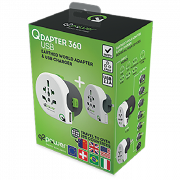 q2power Adapter, strujni, set, univerzalni + EU, USB - QDAPTER 360 USB