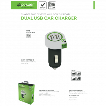 q2power Auto punjač, Dual USB, 2.1A - DUAL USB CAR CHARGER
