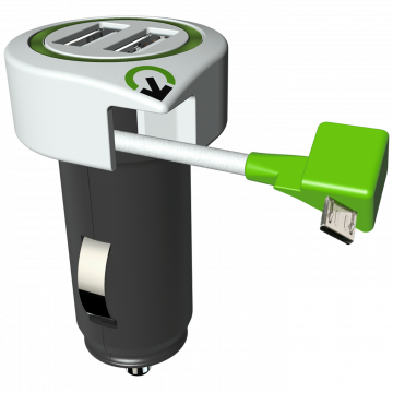 q2power Auto punjač, Dual USB, 3.1A, microUSB - TRIPLE USB CAR CHARGER M