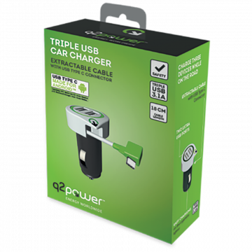 q2power Auto punjač, Dual USB, 3.1A, lightning konektor - TRIPLE USB CAR CHARGER L