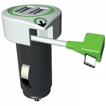 q2power Auto punjač, Dual USB, 3.1A, type C konektor - TRIPLE USB CAR CHARGER C
