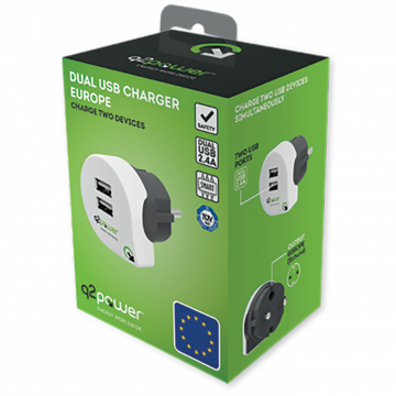 q2power Punjač kućni za smartphone, tablete, 2 x USB, 2.4A - DUAL USB CHARGER EUROPE