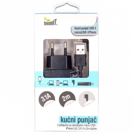 MeanIT Punjač kućni za smartphone i iPhone, 3 x USB - PUNJAČ KUĆNI ZA SMARTPHONE I iPHONE