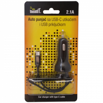 MeanIT Punjač, auto, sa USB i USB type C priključkom, 2.1A - AUTO PUNJAČ SA USB C