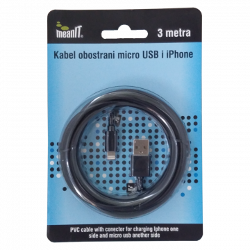 MeanIT USB kabl sa micro USB i iPhone priključkom, 3 met - KABEL MICROUSB / iPHONE