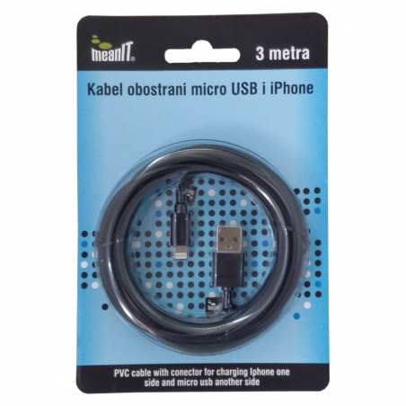 MeanIT USB kabl sa micro USB i iPhone priključkom, 3 met - KABEL MICROUSB / iPHONE