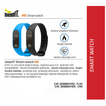 MeanIT SAT pametni, Fitness,  OLED, vodootporan, plavi - M6 plavi