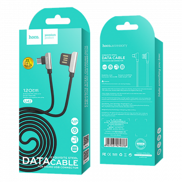hoco. USB kabl za smartphone, micro USB, 1.2 met., 2.4 A, crna - U42 Exquisite steel, Micro USB, BK