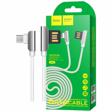 hoco. USB kabl za smartphone, micro USB, 1.2 met., 2.4 A, bijela - U42 Exquisite steel, Micro USB, WH