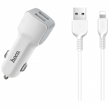 hoco. Auto punjač sa Lightning kabelom, 2 x USB, 5 V/2.4 A - Z23 Grand Style set, Lightning
