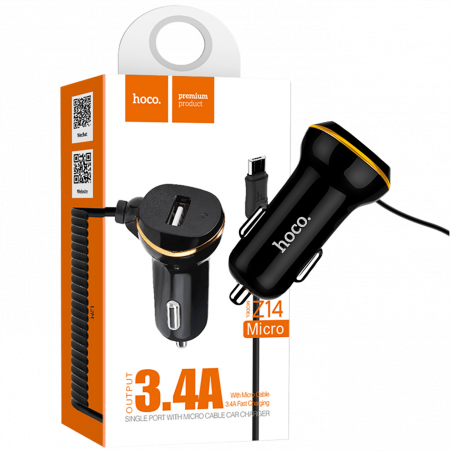 hoco. Auto punjač  sa micro USB kabl, USB, 5 V/3.4 A, crna - Z14 single, micro USB, BK