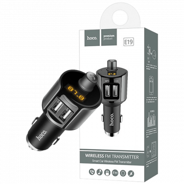 hoco. FM modulator, BT handsfree, 12 V/24 V, 2 x USB 2,4 A - E19 Smart, BT, FM, Charger