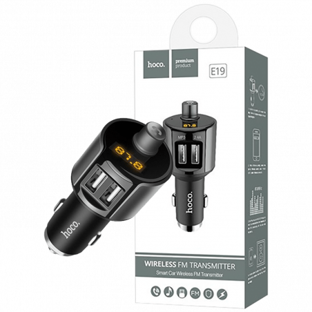 hoco. FM modulator, BT handsfree, 12 V/24 V, 2 x USB 2,4 A - E19 Smart, BT, FM, Charger