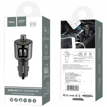hoco. FM modulator, BT handsfree, 12 V/24 V, 2 x USB 2,4 A - E19 Smart, BT, FM, Charger
