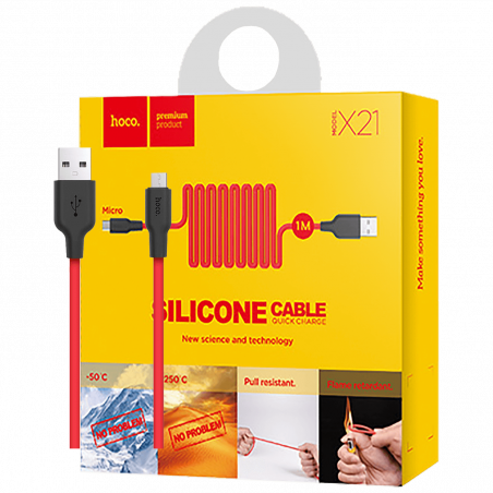 hoco. USB kabl za smartphone,silikonski,1.2 met,2 A, crno/crvena - X21 Silicone Micro USB, Black/Red