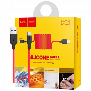 hoco. USB kabl za smartphone,silikonski,1.2 met, 2 A,crno/crveni - X21 Silicone USB type C, Black/Red