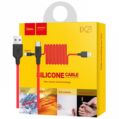 hoco. USB kabl za smartphone,silikonski,1.2 met, 2 A,crno/crveni - X21 Silicone USB type C, Black/Red