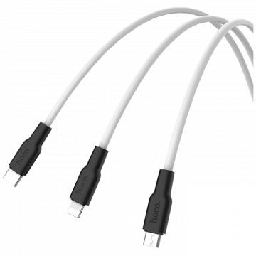 hoco. USB kabl, 3in1, microUSB, type C, Lightning, 1.2 met., 2 A - X21 Silicone 3in1, Black/White