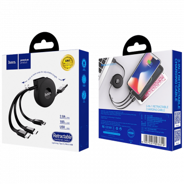 hoco. USB kabl za punjenje, 3in1, na izvlačenje, 1 met., 2 A - U50