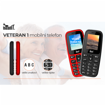 MeanIT Mobilni telefon, 1.77" zaslon, Dual SIM, BT, SOS tipka - VETERAN I MOBILNI TELEFON-CRVENI