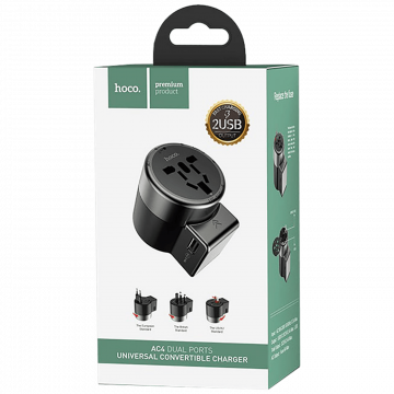 hoco. Punjač Travel, univerzalni, EU/UK/US/AU, 2 x USB,2.5 A - AC4 Dual port rotating charging
