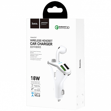 hoco. Auto punjač sa bežičnom slušalicom, QC,2 x USB, 3.1 A,bijela - E47 Traveller White