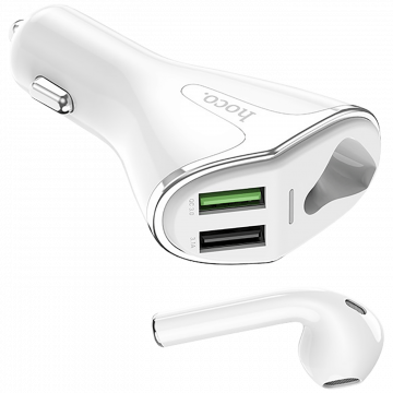 hoco. Auto punjač sa bežičnom slušalicom, QC,2 x USB, 3.1 A,bijela - E47 Traveller White