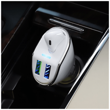 hoco. Auto punjač sa bežičnom slušalicom, QC,2 x USB, 3.1 A,bijela - E47 Traveller White
