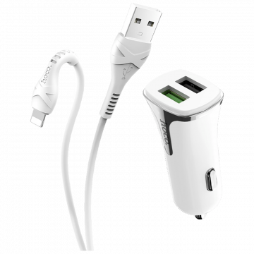hoco. Auto punjač sa Lightning kabelom, QC, 2 x USB,  3.1 A - Z31 Universe double port, Lightning