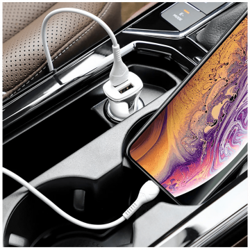 hoco. Auto punjač sa Lightning kabelom, QC, 2 x USB,  3.1 A - Z31 Universe double port, Lightning
