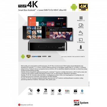 TELE System Prijemnik combo, Android , DVB-S2/T2, 4K, HEVC/10 bit - TS UP4K