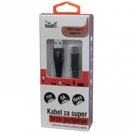 MeanIT USB kabl za smartphone USB type C, 5 A - Kabel USB za brzo punjenje