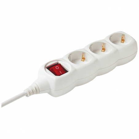 home Produžni kabl,3 utičnice, prekidač, 1.0mm², 1,5 met, bijeli - NV 3K/WH