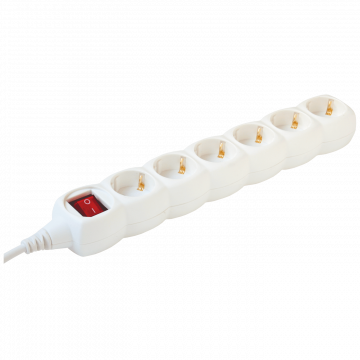 home Produžni kabl, 6 utičnice, prekidač, 1.5mm², 3 met, bijeli - NV 6K-3/WH/1,5