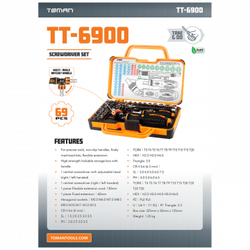 Toman Set alata, profesionalni komplet, 69 kom - TT-6900