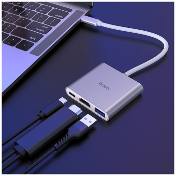 hoco. Konverter USB HUB type C to USB3.0/HDMI/PD - HB14 Easy use
