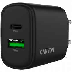 CANYON OnCharge 250 punjač 25W, 1xUSB-C PD i 1xUSB QC, EU Black