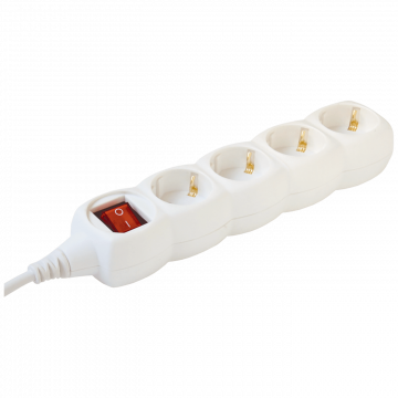 home Produžni kabl, 4 utičnic3, prekidač, 1.5mm², 3 met, bijeli - NV 4K-3/WH/1.5
