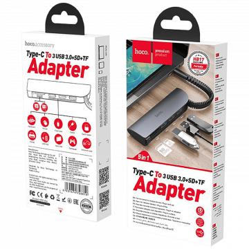 hoco. Konverter USB HUB type C to USB3.0/microSD/SD čitač - HB17 Easy connect