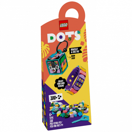 Lego Narukvica i privjesak za torbu - Neonski tigar, LEGO Dots