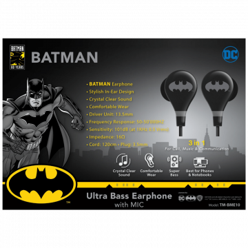 DC Slušalice sa mikrofonom, Batman, 3.5 mm - BATMAN Ultra Bass Earphone with Mic
