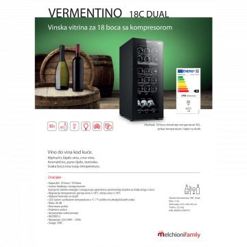 MELCHIONI family Rashladna vinska vitrina, zapremina 50 lit - VERMENTINO 18 C DUAL