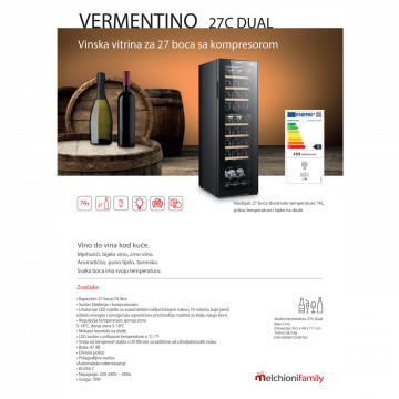 MELCHIONI family Rashladna vinska vitrina, zapremina 74 lit - VERMENTINO 27 C DUAL