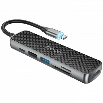 hoco. Konverter USB HUB type C to HDMI/USB3.0/USB2.0/SD/ TF/PD - HB24 Easy display