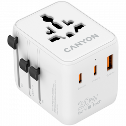 CANYON OnTour One putni adapter EU/UK/US/AUS 20W, bijeli, 2x USB-C i USB-A
