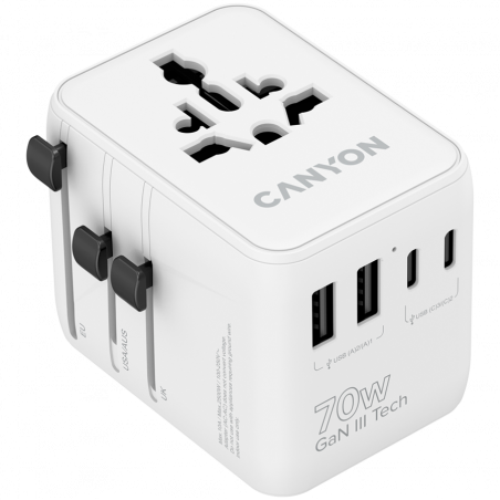 CANYON Travel Adapter OnTour 70 putni adapter EU/UK/US/AUS 70W, bijeli