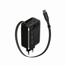 CANYON OnCharge 65RC punjač 65W USB-C sa ugrađenim kablom, 1xPD 1xQC, EU, crni